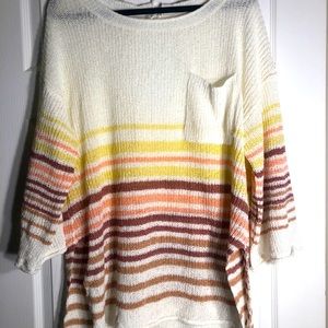 POL ribbon yarn M sweater white stripe
